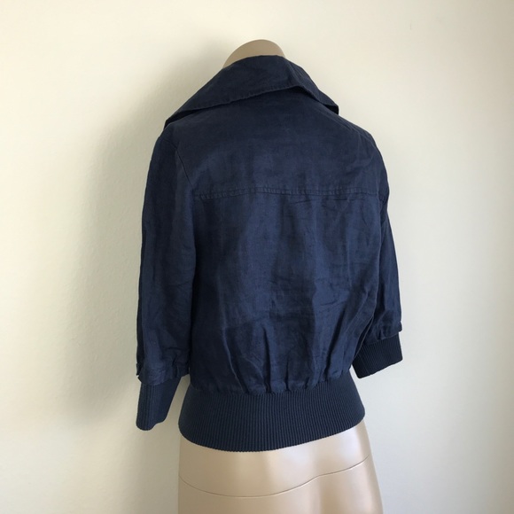 🚫SOLD🚫 Navy Blue Linen Cropped 3/4 Sleeve Jacket - Picture 6 of 8